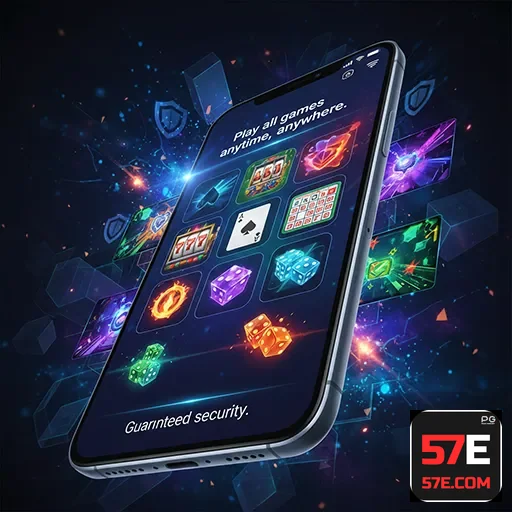 A lively casino gaming scene showcasing mobile players enjoying their experience at 57e. - 57e